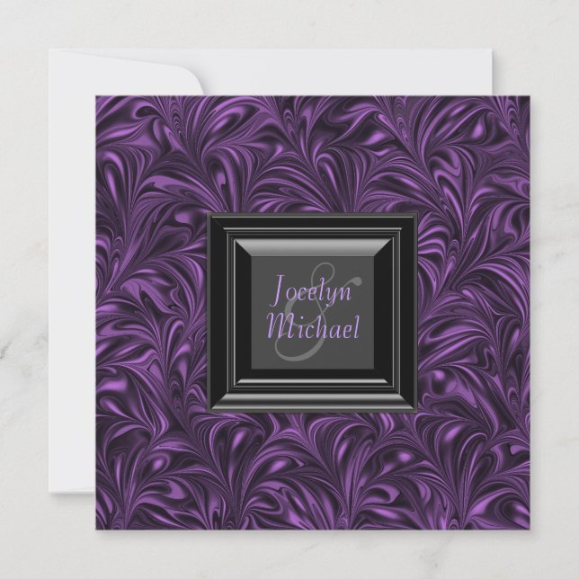 Elegante Lila und schwarze Hochzeit Einladung (Vorderseite)