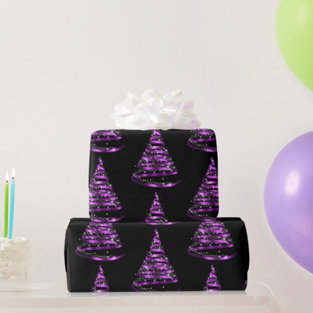 Elegante Lila und schwarze Ribbon Tree Weihnachten Geschenkpapier (Partygeschenke)
