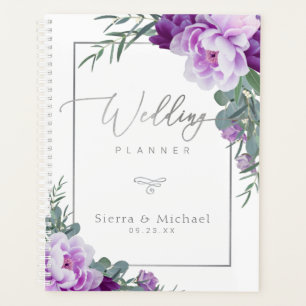 Elegante Lila und silberfarbene Eukalyptus-Hochzei Planer