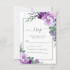 Elegante Lila und silberfarbene Eukalyptus-Hochzei RSVP Karte