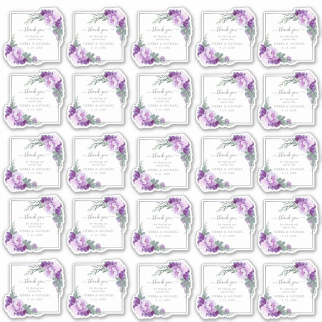 Elegante Lila und Silberflorale Hochzeit Vielen Da Aufkleber (Vorderseite)