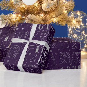 Elegante lila und silberne Folien-Weihnachts-Wortk Geschenkpapier