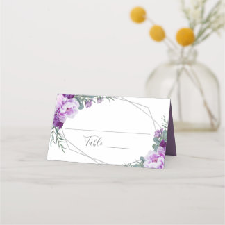 Elegante Lila und silberne Hochzeitsempfehlung Platzkarte