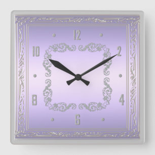 Elegante lila und silberne Wand-Uhr Quadratische Wanduhr