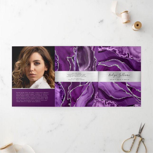 Elegante Lila und Silver Agate Trifold Broschüre (Außenbereich)