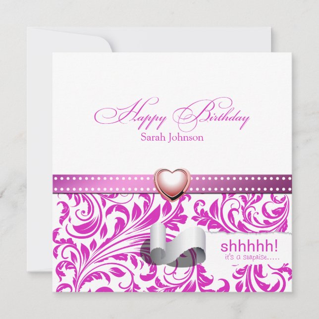 Elegante Lila und weiße Damaskus Einladung (Vorderseite)