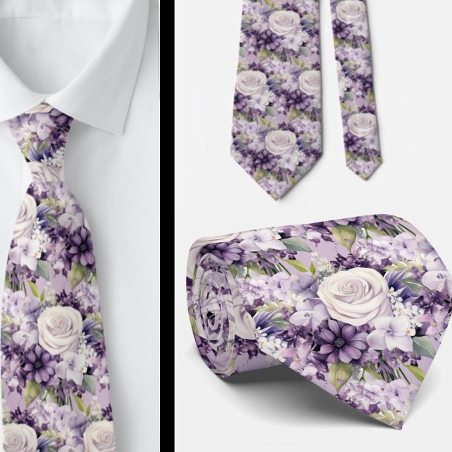 Elegante Lila und weiße Flora Neck Ties Krawatte (Von Creator hochgeladen)