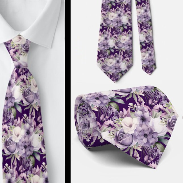 Elegante Lila und weiße Flora Neck Ties Krawatte (Von Creator hochgeladen)