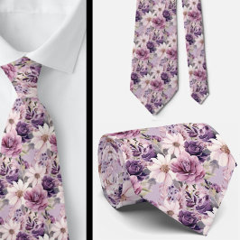Elegante Lila und weiße Flora Neck Ties Krawatte