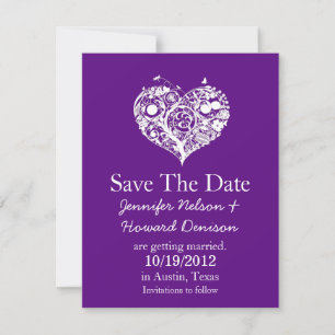 Elegante lila und weiße Herz Hochzeitsankündigung Save The Date