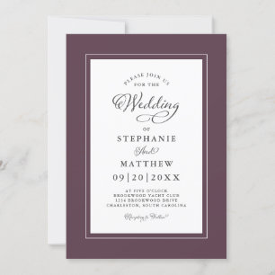Elegante Lila und weiße Hochzeit Moderne Kalligrap Einladung