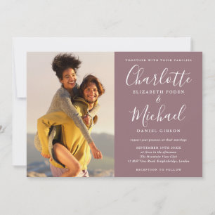 Elegante lila Unterschrift Schrift Fotos Hochzeit Einladung