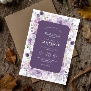 Elegante lila Veilchen-Blumen Hochzeitseinladung Einladung