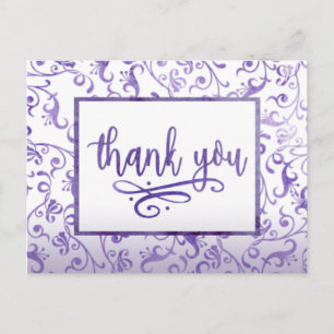 Elegante lila Verzierungen Hochzeit Danke Postkarte