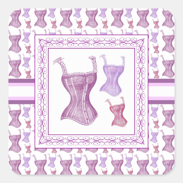 Elegante Lila Viktorianische Korsetts mit Spitzen- Quadratischer Aufkleber (Vorderseite)