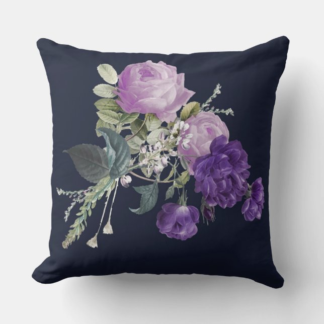 Elegante lila Vintage Blumen Kissen (Vorderseite)