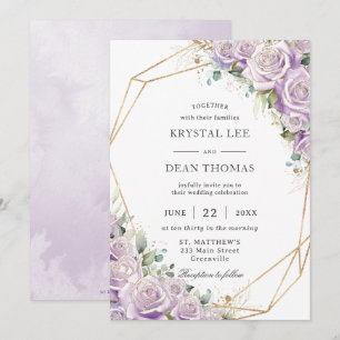 Elegante lila violette florale goldene geometrisch einladung