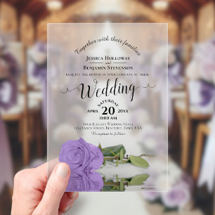 Elegante lila violette Rose Kalligrafie Hochzeit Acryleinladungen