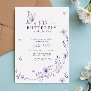Elegante lila violette Schmetterlings-Baby-Party Einladung