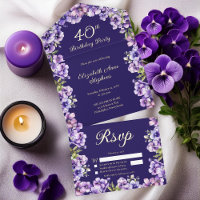 Elegante Lila Violetten Blumenmuster 40. Geburtsta