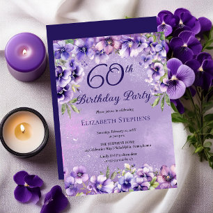 Elegante Lila Violetten Blumenzwiebeln 60. Geburts Einladung