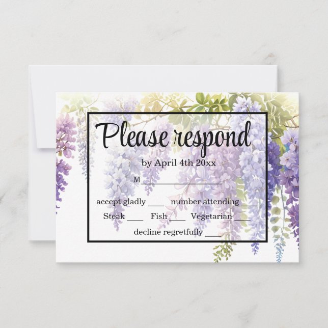 Elegante lila Walliser Hochzeit RSVP Karte (Vorderseite)