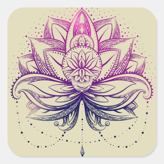 Elegante Lila Wasserfarbe Lotus / Lily flo Quadratischer Aufkleber (Vorderseite)