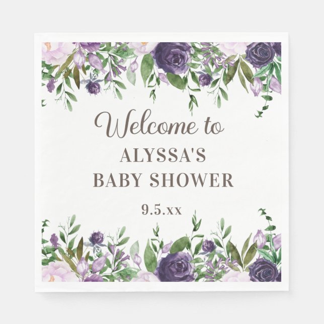 Elegante Lila Wasserfarbenflora Girl Babydusche Serviette (Vorderseite)