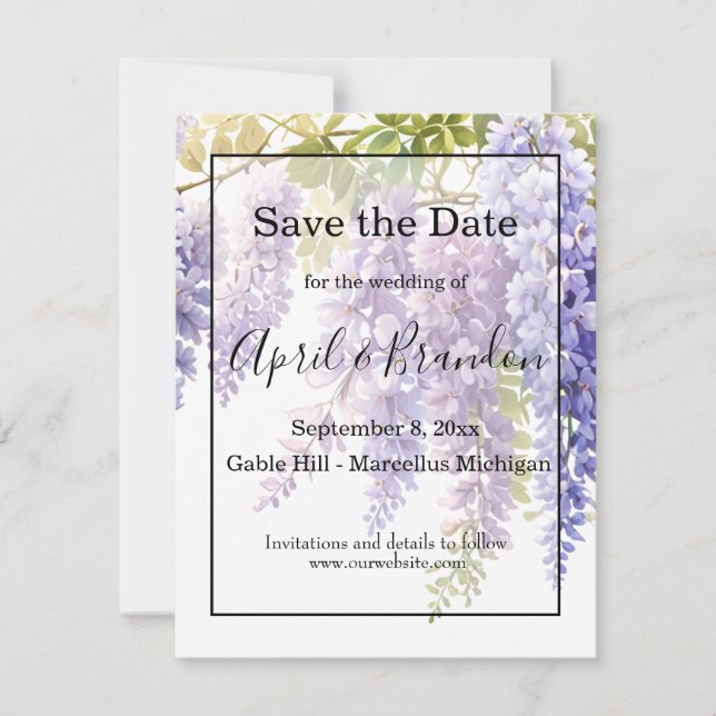 Elegante, lila Wasserfarbenwelt Hochzeit Save The Date (Vorderseite)