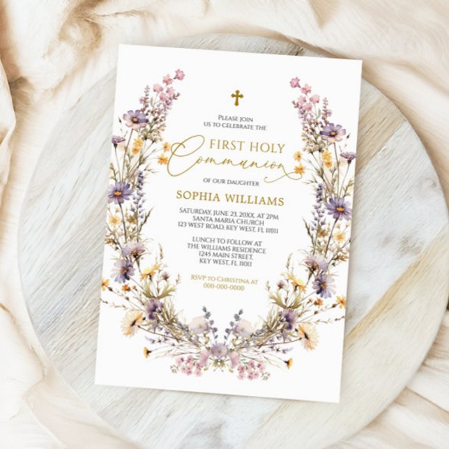 Elegante Lila Wildblume Erste Heilige Kommunion Einladung (Von Creator hochgeladen)