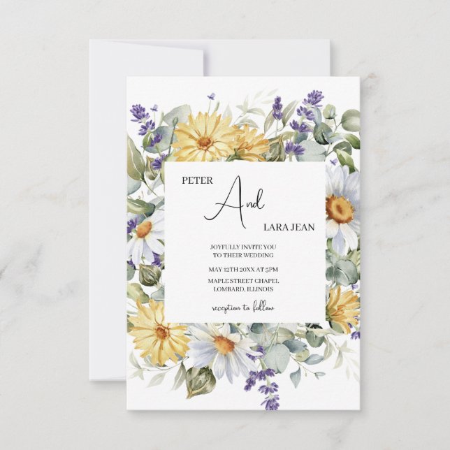 Elegante Lila Wildblume Hochzeit Einladung (Vorderseite)