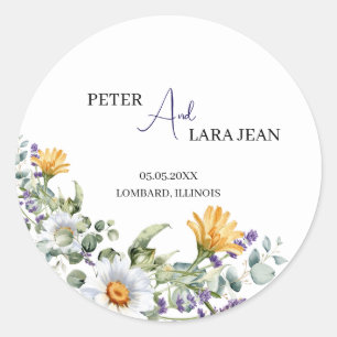 Elegante Lila Wildblume Hochzeit Runder Aufkleber