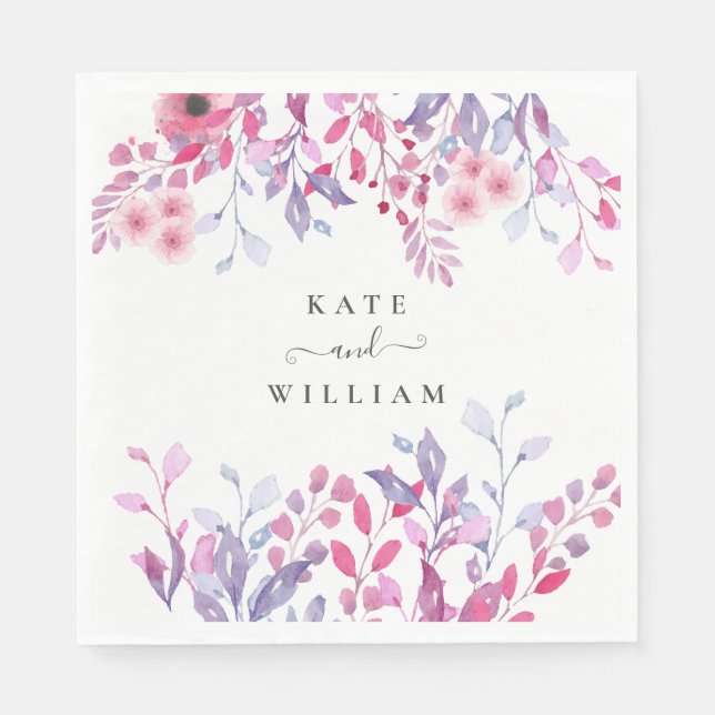 Elegante Lila Wildblumen Serviette (Vorderseite)