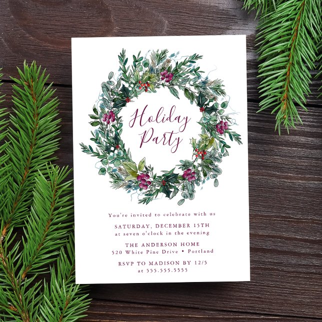 Elegante Lila Winter Berries Wreath Holiday Party Einladung (Von Creator hochgeladen)