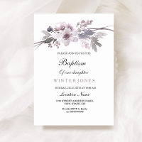 Elegante Lila Winter Floral Taufe Einladung