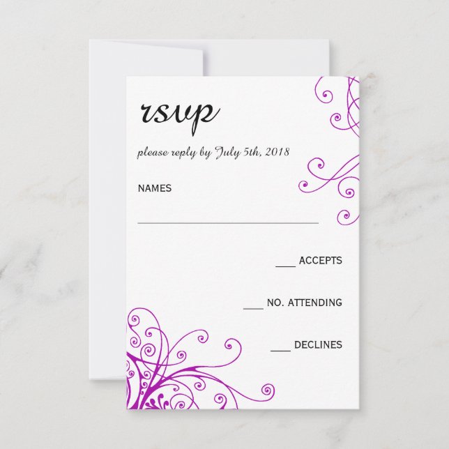 Elegante Lila Wirbel Hochzeit-RSVP-Karte RSVP Karte (Vorderseite)