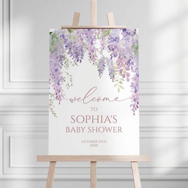 Elegante Lila Wisteria Baby Dusche Willkommen Poster (Von Creator hochgeladen)