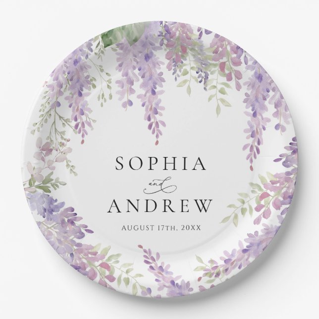 Elegante Lila Wisteria Blume Hochzeit Pappteller (Vorderseite)