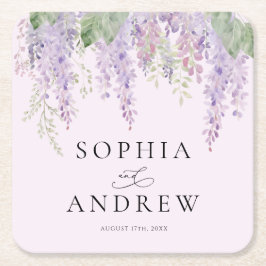 Elegante Lila Wisteria Blume Hochzeit Rechteckiger Pappuntersetzer