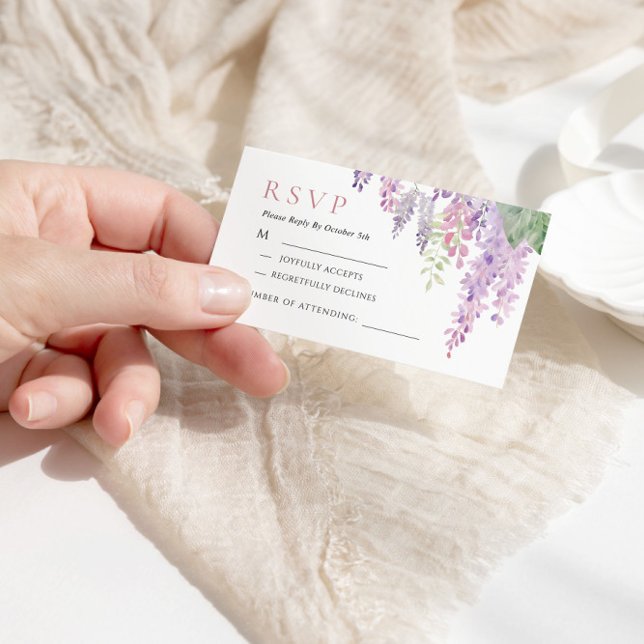 Elegante Lila Wisteria Blume Hochzeit RSVP Card Begleitkarte (Von Creator hochgeladen)