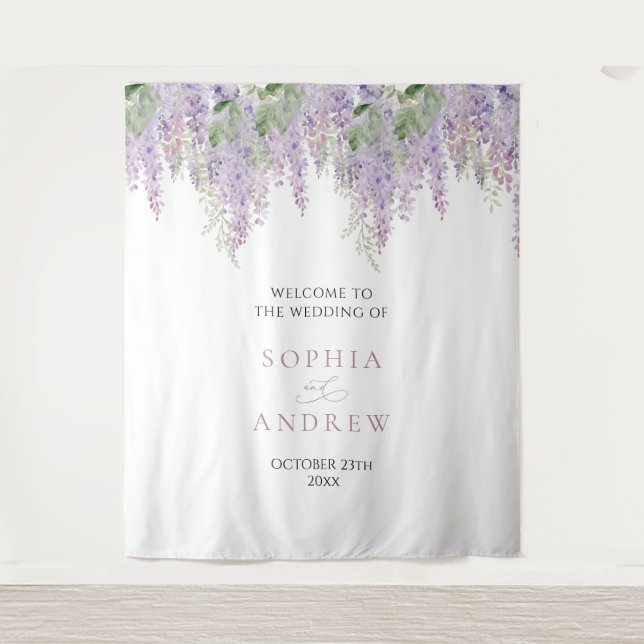 Elegante Lila Wisteria Blume Hochzeitsband Wandteppich (Vorderseite)
