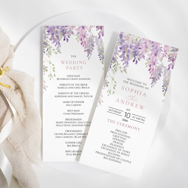 Elegante Lila Wisteria Blume Hochzeitsprogramme Programm (Von Creator hochgeladen)