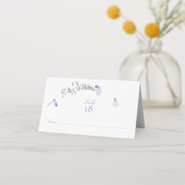 Elegante Lila Wisteria Floral Script Tischnummer Platzkarte (Vorderseite)