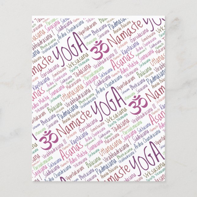 Elegante Lila Yoga-Positionen Word Cloud-Muster Flyer (Vorne)