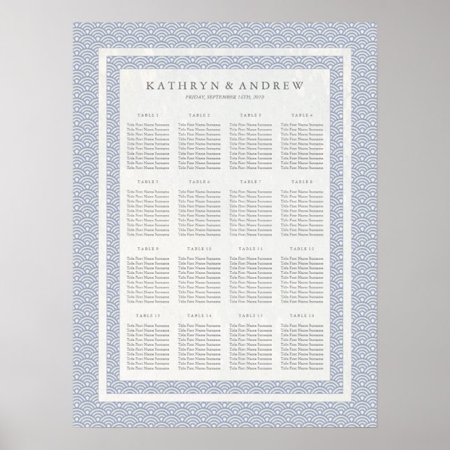 Elegante Lilac Blue Seigaiha Hochzeitstabelle Poster (Vorne)