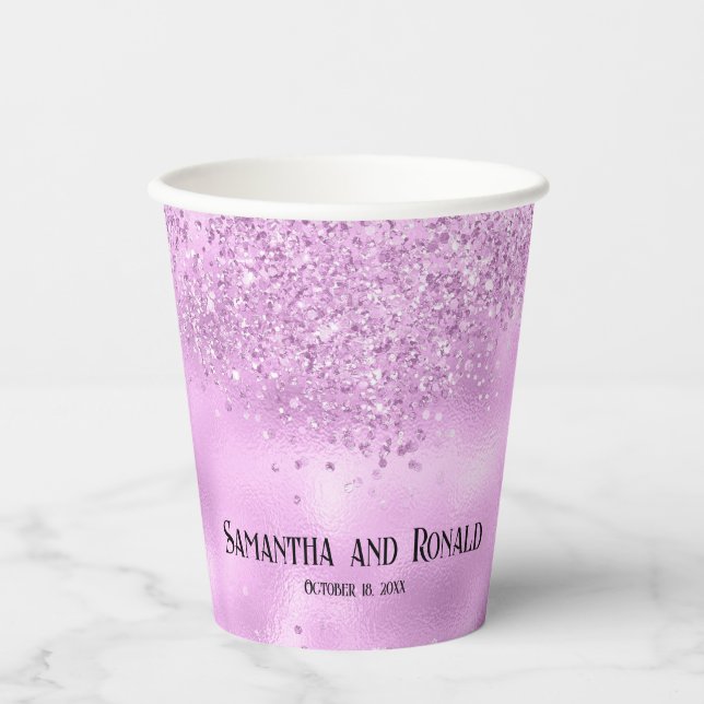 Elegante Lilac Glitzer & Foil Wedding Paper Cups Pappbecher (Vorderseite)