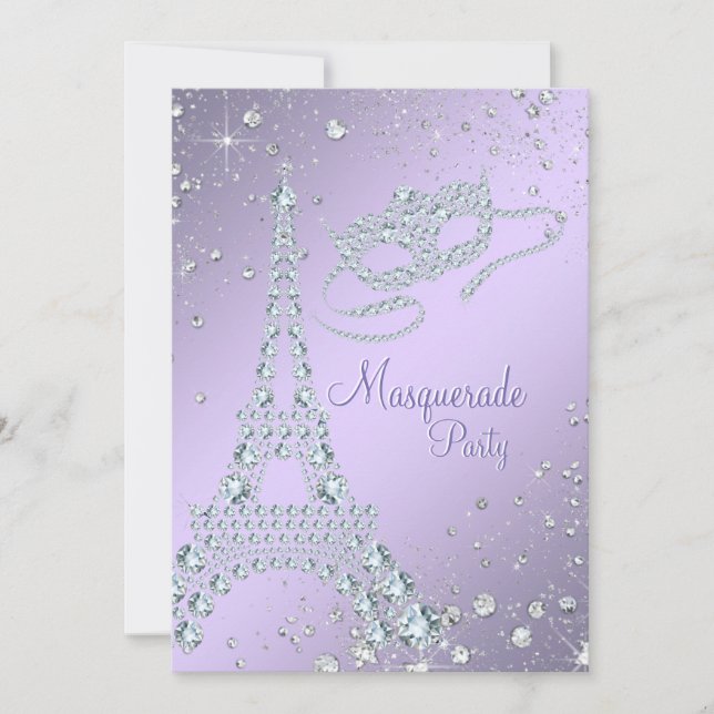 Elegante Lilac Lila Paris Masquerade Party Einladung (Vorderseite)