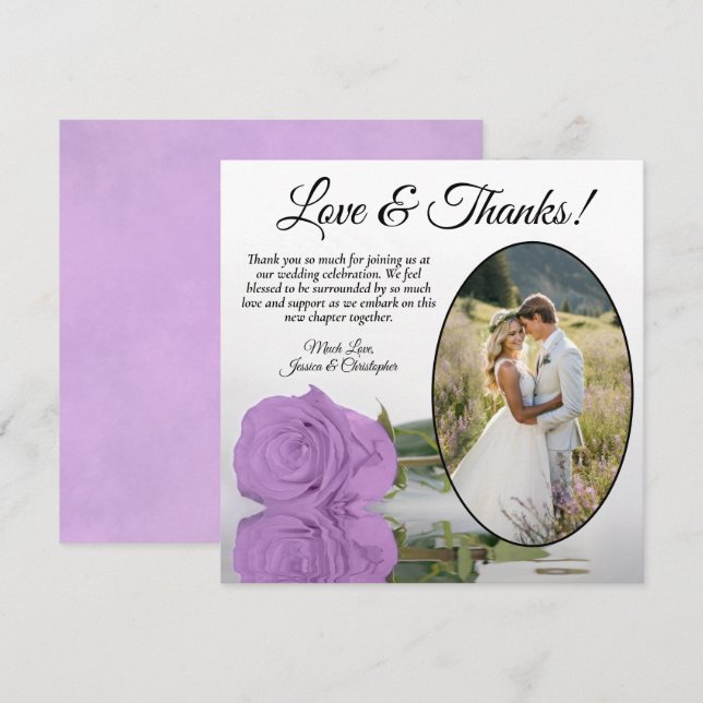 Elegante Lilac Lila Rose mit Oval Foto Hochzeit Dankeskarte (Vorne/Hinten)