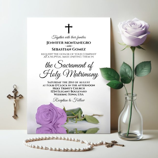 Elegante Lilac Lila Rose Moderne katholische Hochz Einladung (Von Creator hochgeladen)