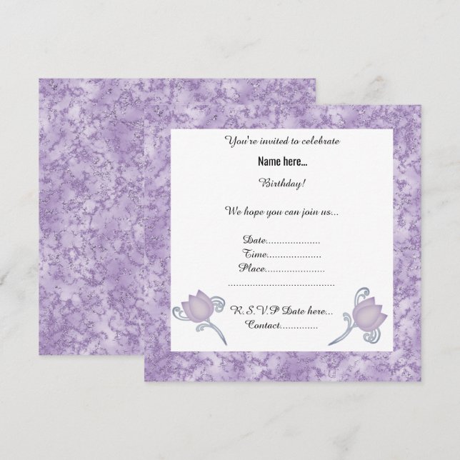 ELEGANTE LILAC MARBLE TULIP PARTY EINLADUNG (Vorne/Hinten)